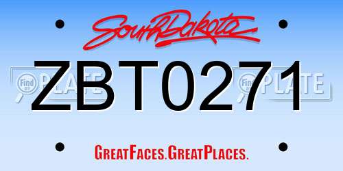 ZBT0271 South Dakota License Plate
