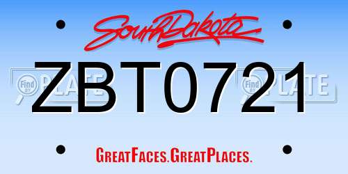 ZBT0721 South Dakota License Plate