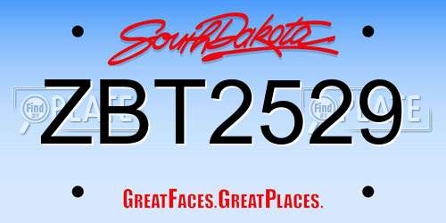 ZBT2529 South Dakota License Plate