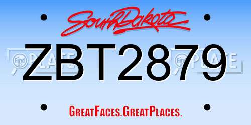 ZBT2879 South Dakota License Plate