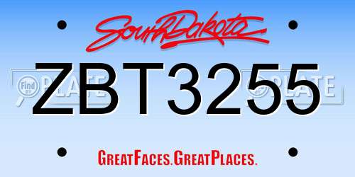 ZBT3255 South Dakota License Plate