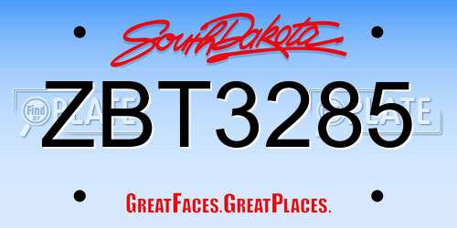ZBT3285 South Dakota License Plate