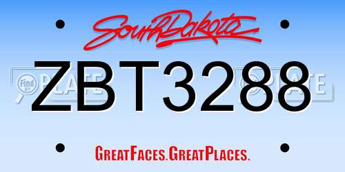 ZBT3288 South Dakota License Plate