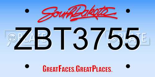 ZBT3755 South Dakota License Plate