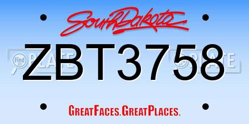 ZBT3758 South Dakota License Plate