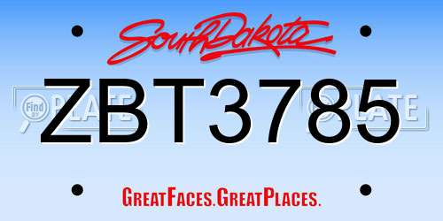 ZBT3785 South Dakota License Plate