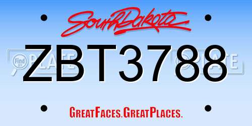 ZBT3788 South Dakota License Plate