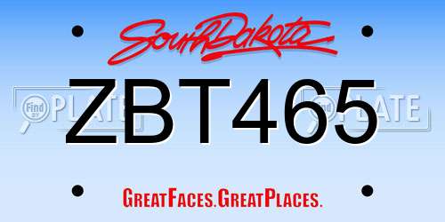 ZBT465 South Dakota License Plate