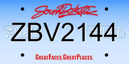 ZBV2144 South Dakota License Plate