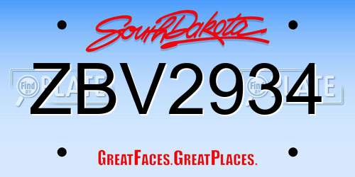 ZBV2934 South Dakota License Plate