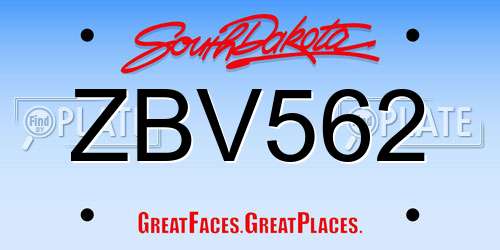 ZBV562 South Dakota License Plate