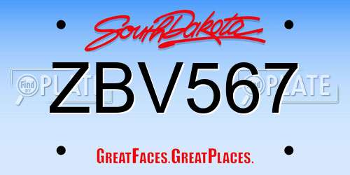 ZBV567 South Dakota License Plate