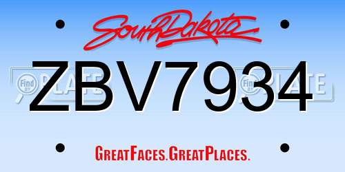 ZBV7934 South Dakota License Plate
