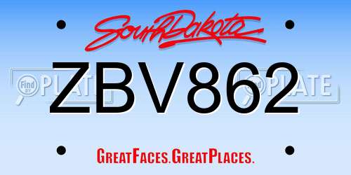 ZBV862 South Dakota License Plate