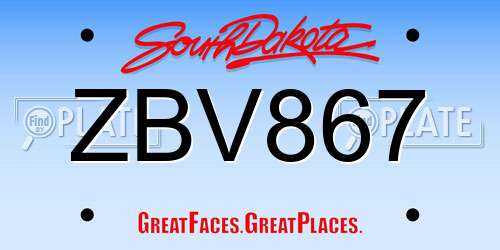 ZBV867 South Dakota License Plate