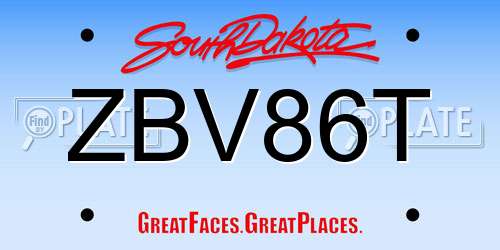 ZBV86T South Dakota License Plate
