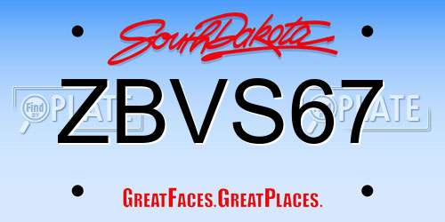 ZBVS67 South Dakota License Plate