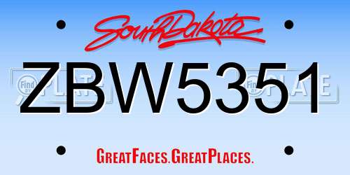 ZBW5351 South Dakota License Plate