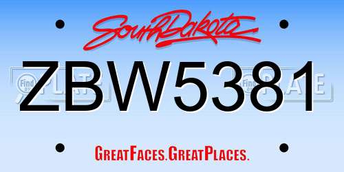 ZBW5381 South Dakota License Plate