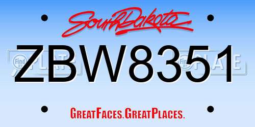ZBW8351 South Dakota License Plate
