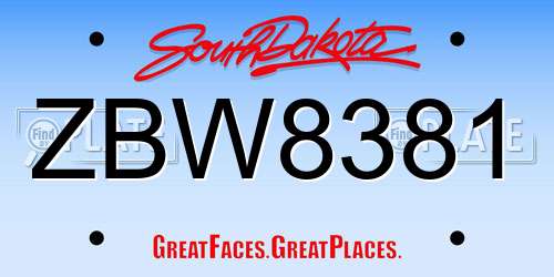 ZBW8381 South Dakota License Plate