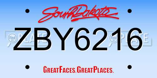 ZBY6216 South Dakota License Plate