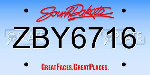 ZBY6716 South Dakota License Plate