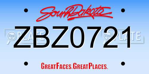 ZBZ0721 South Dakota License Plate