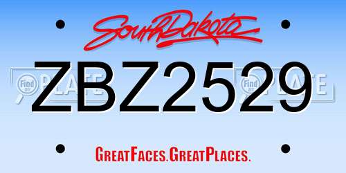 ZBZ2529 South Dakota License Plate