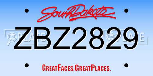 ZBZ2829 South Dakota License Plate