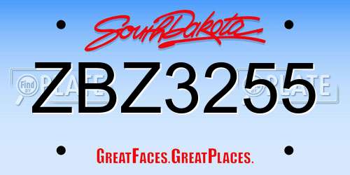 ZBZ3255 South Dakota License Plate