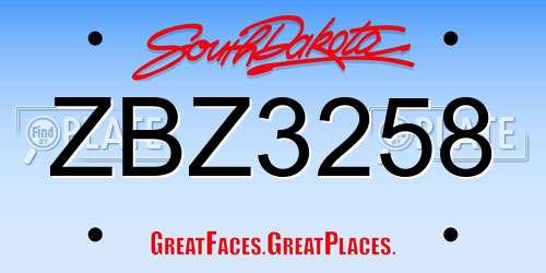 ZBZ3258 South Dakota License Plate