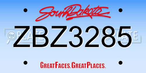 ZBZ3285 South Dakota License Plate