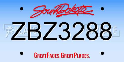 ZBZ3288 South Dakota License Plate