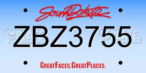ZBZ3755 South Dakota License Plate