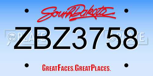 ZBZ3758 South Dakota License Plate