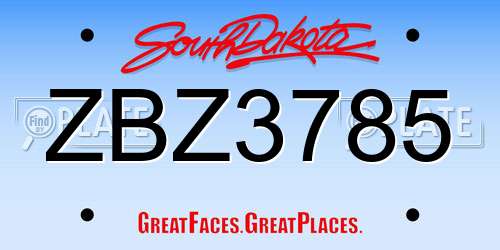 ZBZ3785 South Dakota License Plate