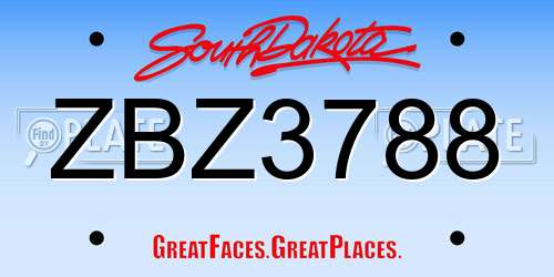 ZBZ3788 South Dakota License Plate