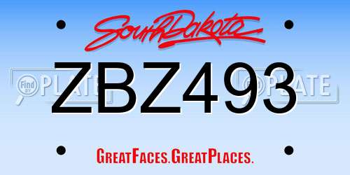 ZBZ493 South Dakota License Plate