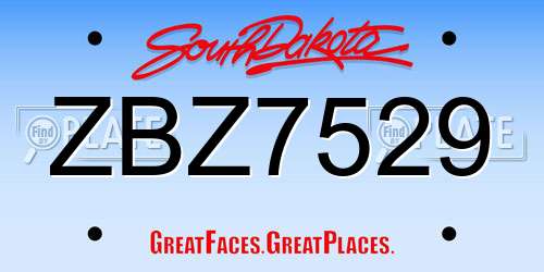 ZBZ7529 South Dakota License Plate