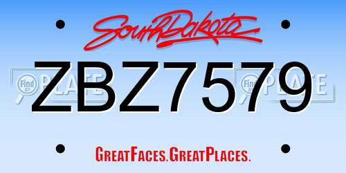 ZBZ7579 South Dakota License Plate