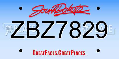 ZBZ7829 South Dakota License Plate