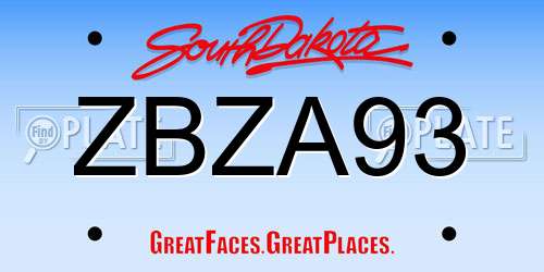 ZBZA93 South Dakota License Plate