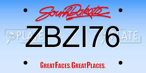 ZBZI76 South Dakota License Plate