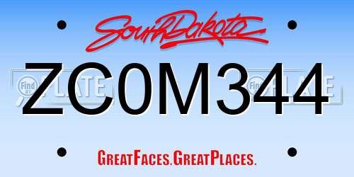 ZC0M344 South Dakota License Plate