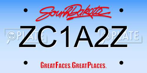 ZC1A2Z South Dakota License Plate