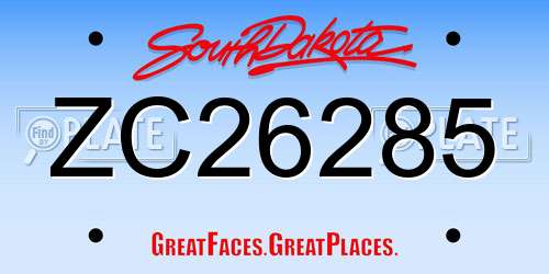 ZC26285 South Dakota License Plate