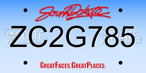 ZC2G785 South Dakota License Plate