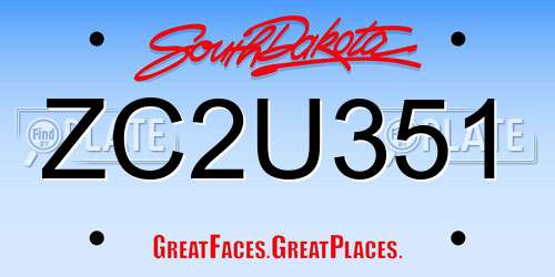 ZC2U351 South Dakota License Plate