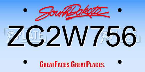 ZC2W756 South Dakota License Plate